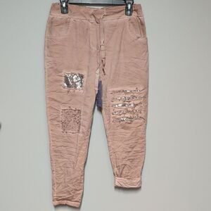 Stylish Pink Skinny Pants with Sequin Accents